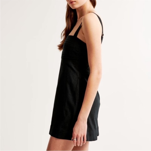 Abercrombie & Fitch Emerson Mini Dress Linen Blend Black Size Extra Small - Picture 3 of 7